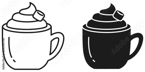 Foto Hot chocolate with whipped cream and marshmallow in a mug during winter holidays