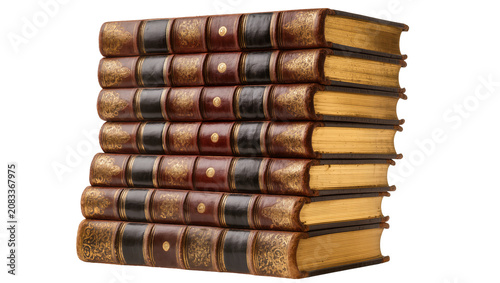 Картината върху платно Stack of antique leather-bound books with gold tooling