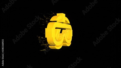 Yellow virtual reality headset icon glowing on black background