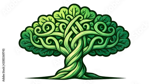 Tableau sur toile Stylized green tree with interwoven branches and leaves