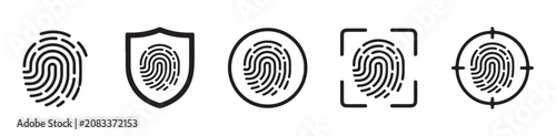 Photos Set of biometric fingerprint icons for security systems and user authentication on transparent backdrop