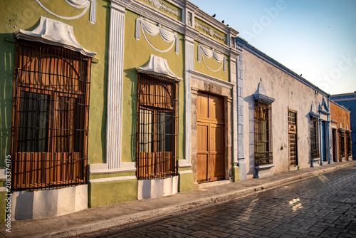 Colonial Street and Colorful Houses in Campeche, Mexico