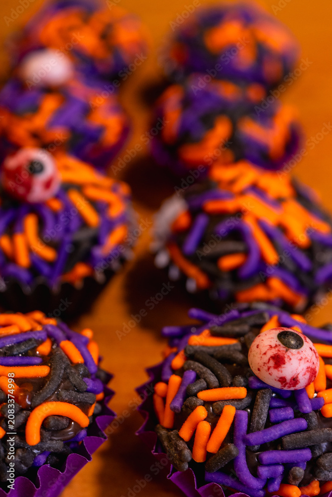 Fototapeta premium Brigadeiros, Brazilian sweets in Halloween theme.