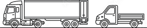 Foto “Outline vector illustration of semi‑truck and pickup truck side by side, showca