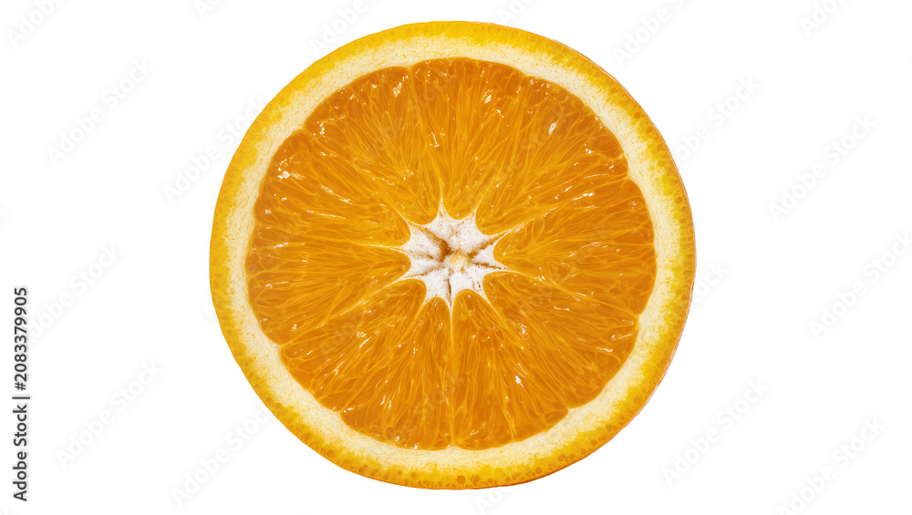 Fototapeta premium Orange slice with juicy segments and white pith