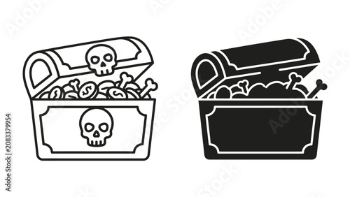Fotografía Pirate Treasure Chest: An open treasure chest overflows with gold coins and bones, adorned with skull and crossbones symbols, representing adventure and hidden riches