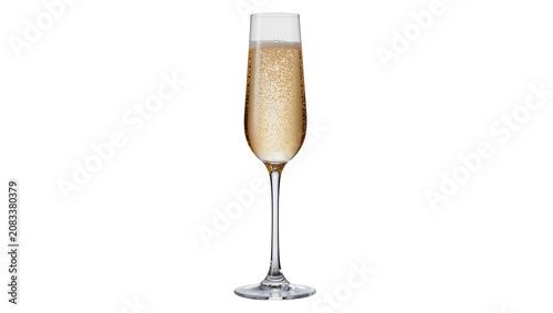 Champagne flute with sparkling wine and bubbles