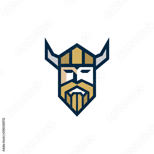 Tableau sur toile Geometric emblem of a formidable Norse chieftain logo vector design, depicting a