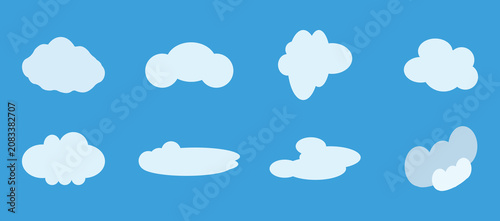 Light blue cloud arranged in two rows on a solid blue background, light blue clouds, cloud blue background