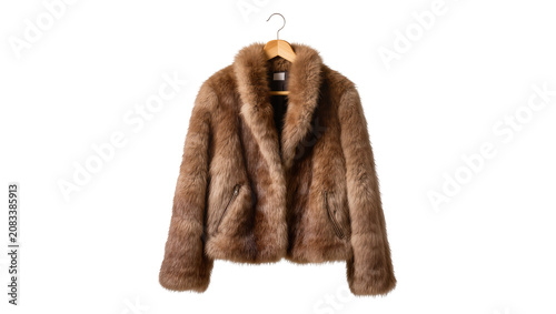 Bild auf Leinwand Brown faux fur jacket with collar and pockets