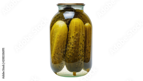 Obraz na plátne Pickled cucumbers in glass jar with brine