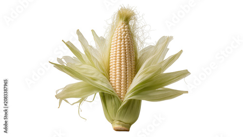 Tableau sur toile Fresh corn cob with green husks and silky threads
