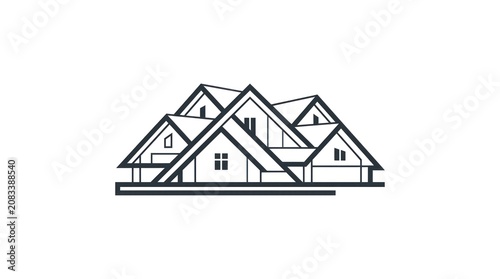 Minimalist geometric house logo design in black and white with clean lines.