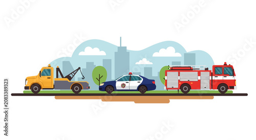 Emergency Vehicles Side by Side Parked.