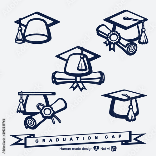 Graduation cap set. Collection icon graduation cap. Vector 