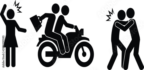 Obraz na plátně Personal safety awareness icons, harassment theft and assault prevention vector
