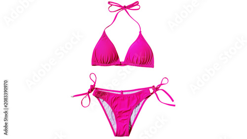 Fotografie Hot pink halter bikini set with tie sides