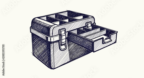 Metal Toolbox with Open Drawer.