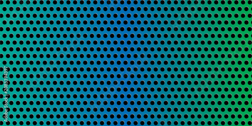 Foto Teal to green perforated metal plate texture with round holes and colorful gradi