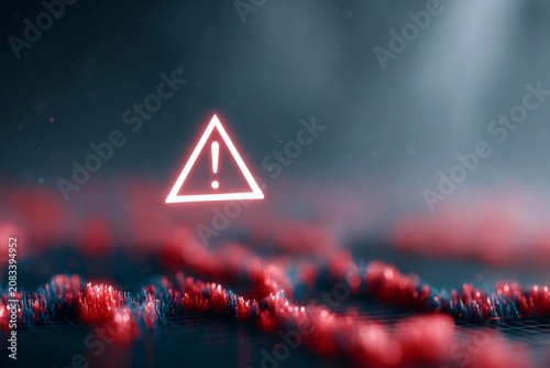 Glowing red exclamation mark triangle symbol above a textured surface representing a digital warning or alert system.