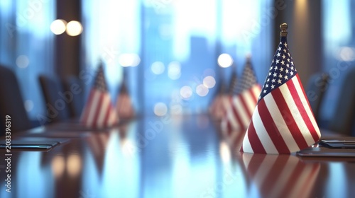 American flags on conference table