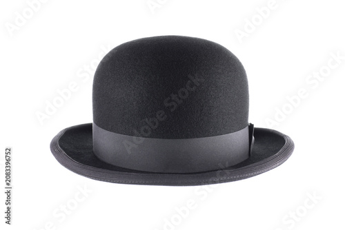 Vintage black bowler hat headdress isolated on white background
