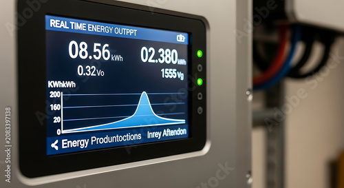 Energy meter display showing real time energy output
