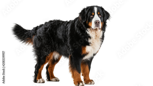 Tableau sur toile Bernese Mountain Dog standing tri-color coat, fluffy fur