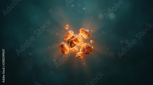 Dynamic background of floating glowing rocks and fire sparks