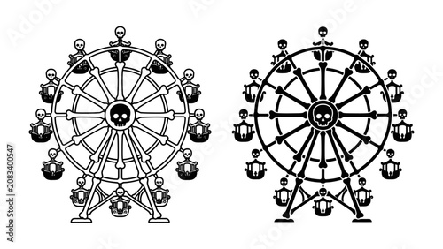 Foto Spooky Ferris Wheel Icon: A graphic representation of a Ferris wheel designed with skeletal elements and skull motifs, evoking a sense of macabre amusement and eerie delight