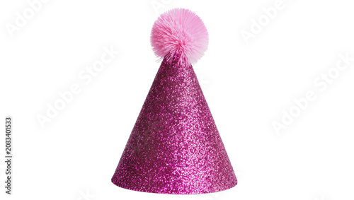 Quadro su tela Sparkly pink party hat with fluffy pom-pom