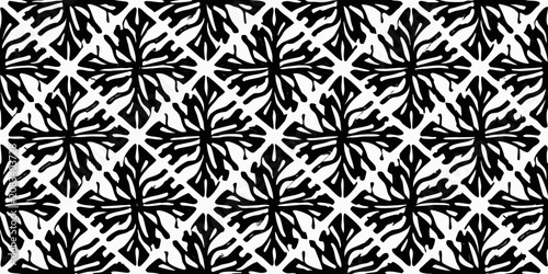 Fotografija Abstract floral ornament black and white seamless repeating pattern