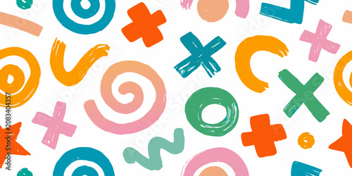 Fotografija Abstract colorful shapes and swirls seamless vector pattern on white background