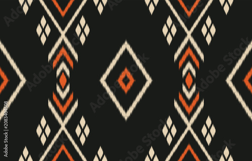 black ethnic ikat seamless pattern. hand drawn craftsmanship embroidery bohemian, abstract square geographic art fabric ikat textile material design for curtain, carpet, wallpaper, clothing, Batik.