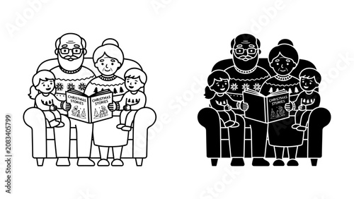 Cuadro en lienzo Family Tradition on the Sofa: A warm depiction of a multi-generational family gathered on a couch, sharing a story or a cherished book, embodying love and togetherness