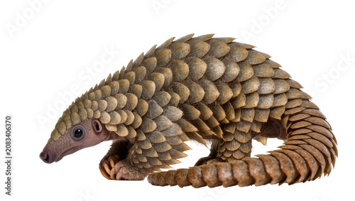 Foto Pangolin with overlapping scales and long tail curled