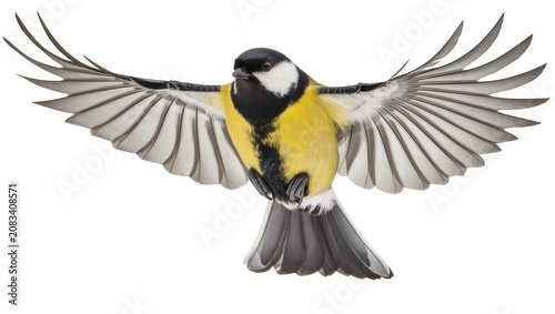 Obraz na płótnie Great Tit bird in flight with wings spread wide