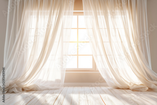 Sunlit Minimalist Interior with Sheer White Linen Curtains and Scandinavian Style