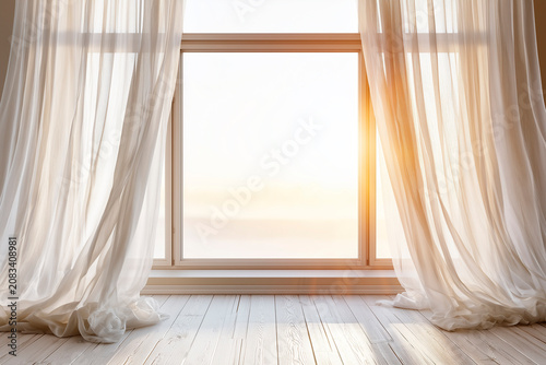 Sunlit Minimalist Interior with Sheer White Linen Curtains and Scandinavian Style