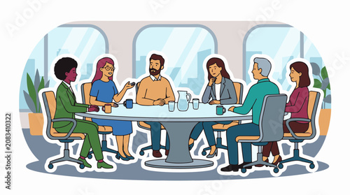 Diverse colleagues collaborate around a conference table in a modern office