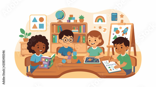 Diverse children learning and playing in a classroom setting (1)