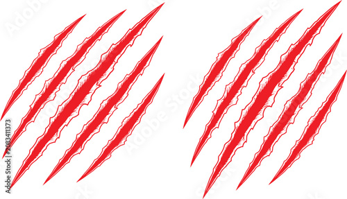 Obraz na plátne Red claw scratch marks vector icon set showing fierce monster tiger bear or wild