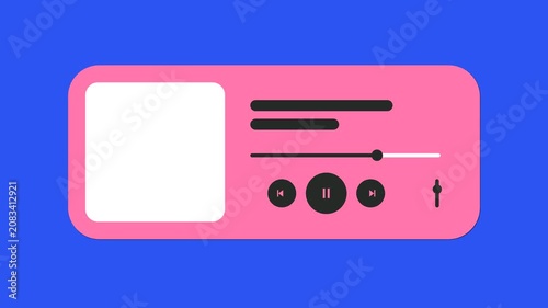 Flat Music Player UI Interface on Blue Background