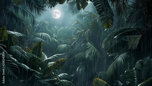 Tropical Jungle Leaves Watercolor Background with Soft Natural Light.