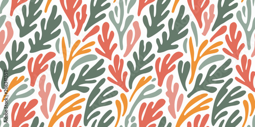Obraz na płótnie Abstract organic shapes floral pattern with muted colors on white background