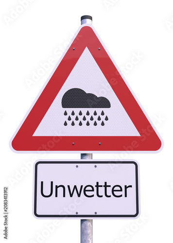 3d Illustation - Verkehrsschild - Achtung - Unwetter - Freisteller