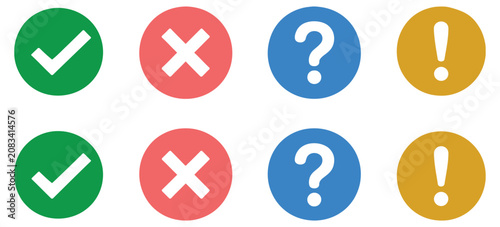 Foto Check mark, cross, question, exclamation icons in modern style for website, appl