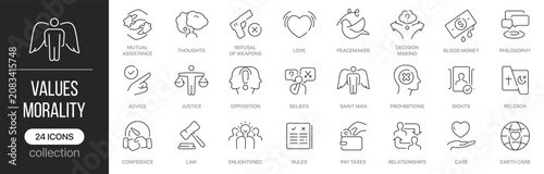 Foto Values and morality linear icons covering ethics and personal principles concepts