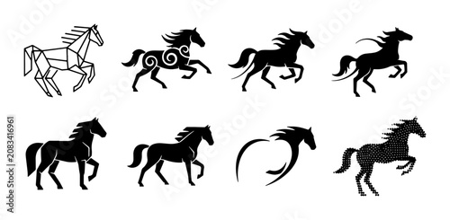 Photos Diverse Horse Silhouettes Collection: Galloping, Standing, and Abstract Vector A