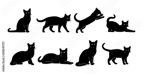 Foto Black Cat Silhouettes Collection: Feline Poses Vector Set, Elegant Domestic Anim